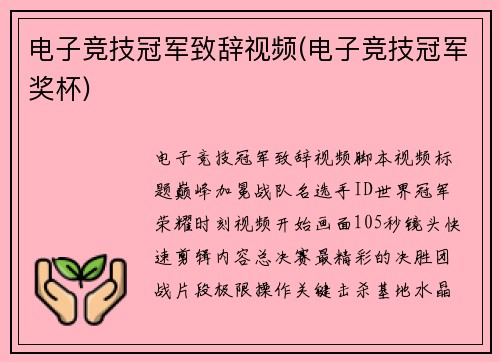 电子竞技冠军致辞视频(电子竞技冠军奖杯)